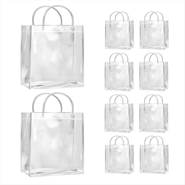 10 Bolsas de Regalo Transparentes con Asas, Compras Impermeables PVC para JoyeríA, Dulces, Perfumes, , Bodas
