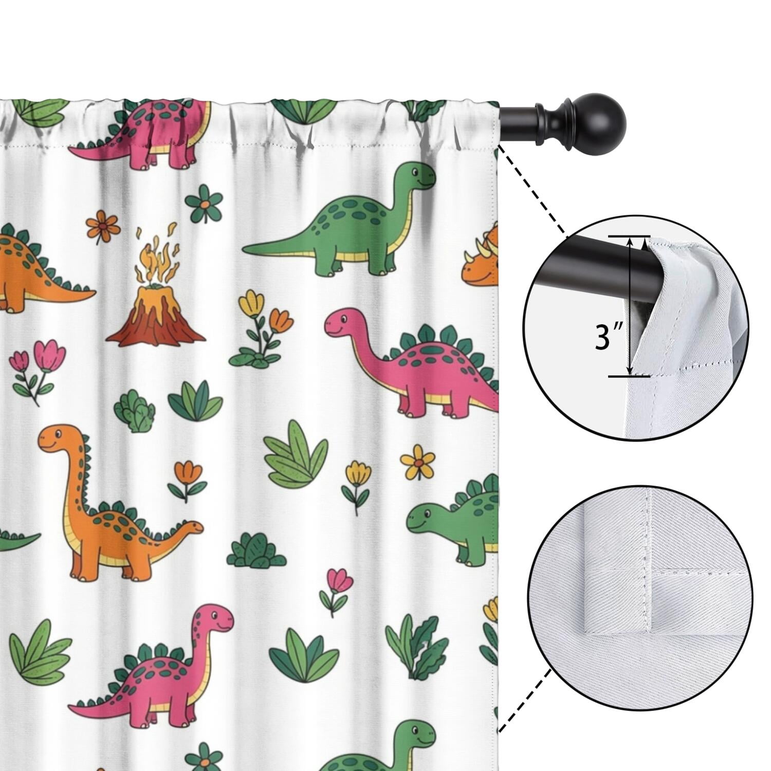 Blackout Kids Curtains,Dinosaur and Volcano Pattern Childrens Insulated Curtains Set Of 2,Bedroom Essentials,Toddler Room Decor 42"x63"