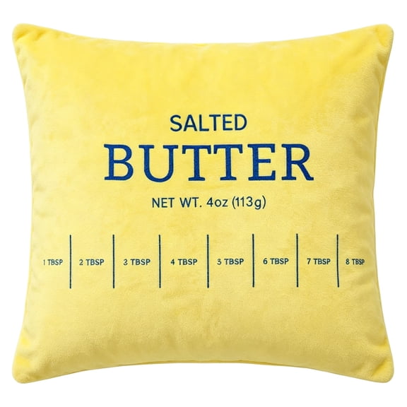 HOARBOEG Funny Salted Butter Print Throw Pillow with Insert, Food Theme Velvet Cushion Complete Set, Soft Decorative Pillow for Sofa Bedroom Living Room Home, 17.7in