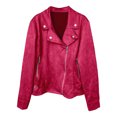 thumbnail image 4 of Unir Slim Fit Suede Biker Jacket for Women, Zip Up Button Detail, Casual Everyday Fall Winter Outerwear, 1 Piece, S-XXL, Plus Size Friendly, 4 of 5