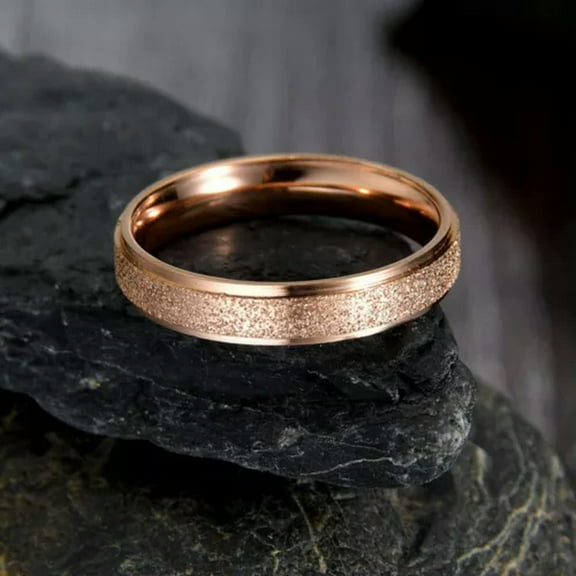 4MM Rose Gold/Silver Frosted Band Men Women Stainless Steel Wedding Ring Sz 5-10