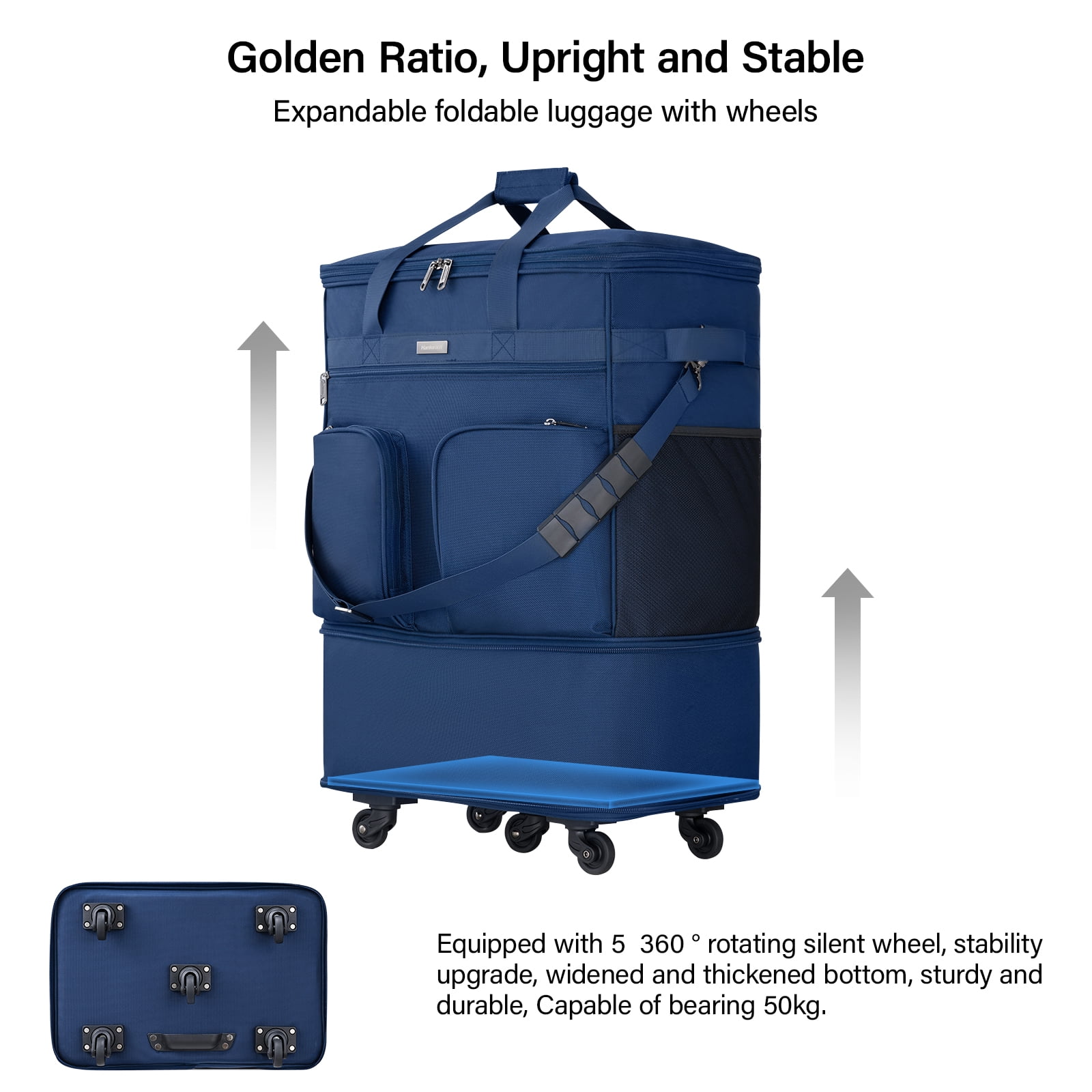 Hanke Suitcases with Wheels Expandable Foldable Luggage Bag Suitcase Collapsible Rolling Travel Bag Duffel Bag for Men Women Lightweight Suitcases,BLUE