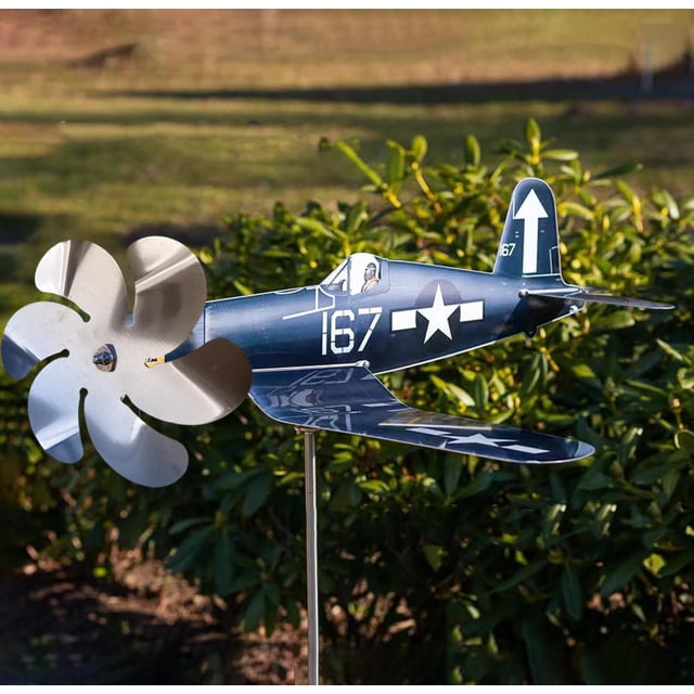 Molino de Viento de Metal Xiying - Molino de Viento de Jardín de 31,5 Cm, Modelo de Avión Decorativo para Exteriores, Coleccionable de Estilo Militar - Adorno de Escritorio de 31,5 X 28 X 11 Cm