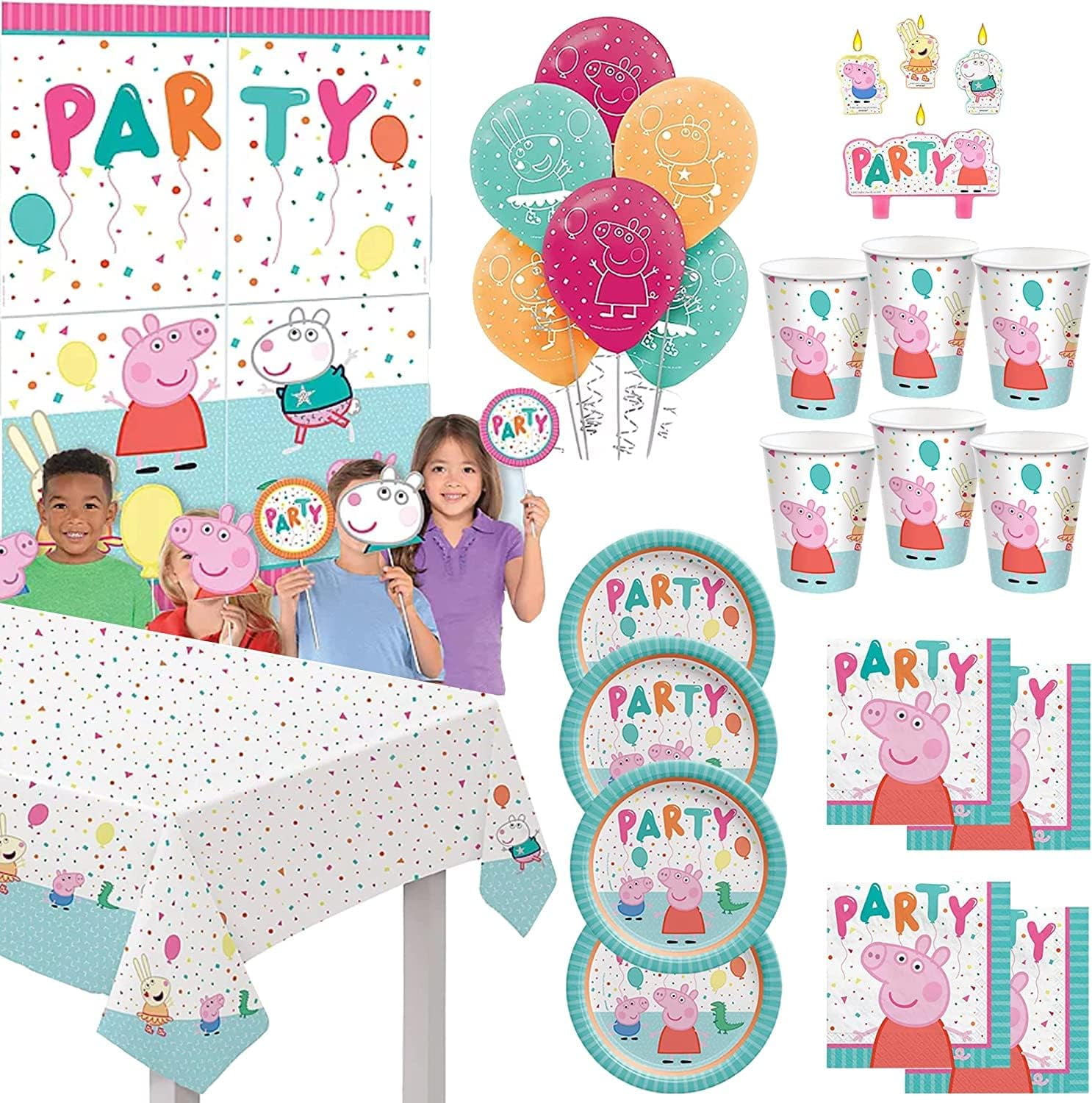 Peppa Pig Birthday Party Supplies and Decoration Pack for 16: Plates, Napkins, Cups, Table cover, Candle, Peppa Pig Balloons, Wall Decoration kit, Yellow and Orange Balloons - Walmart.com