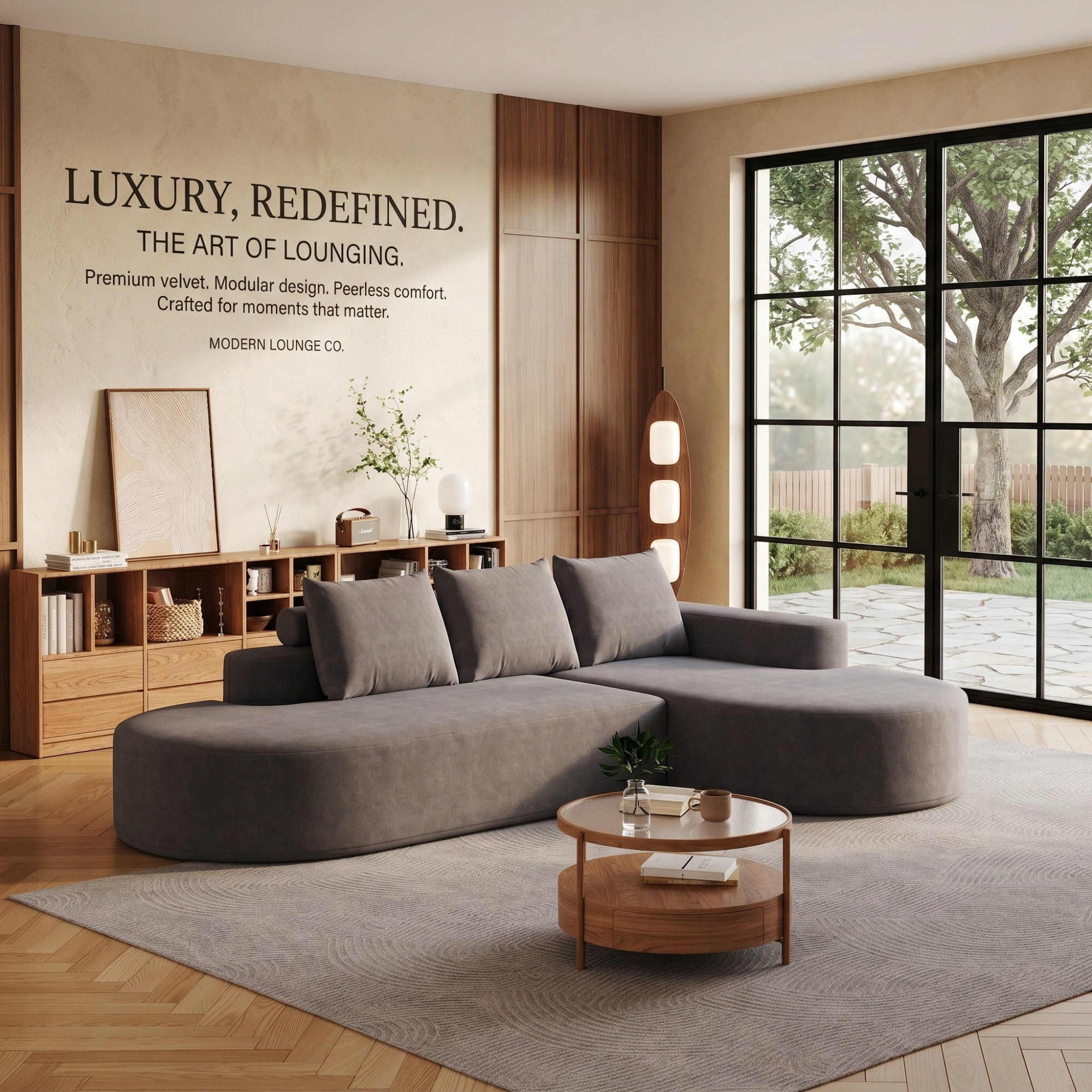 Sailvan 108.5" Modern Curved Chenille Sectional Sofa, Modular L-Shaped Couch with 3 Pillows Grey