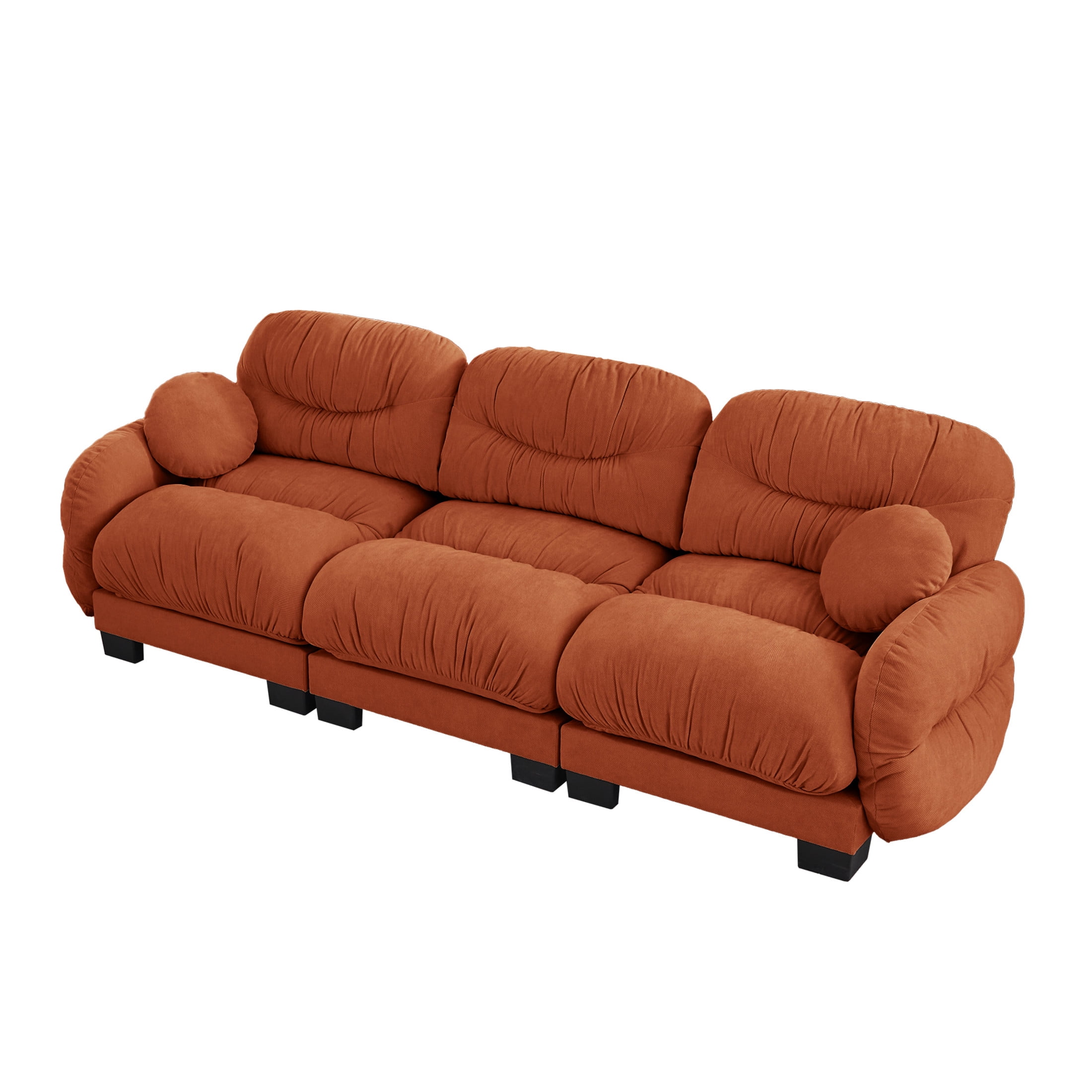 Noble House Corlan Pleated Chenille 3-Seater Sectional Sofa, Modular Deep Seat Couch with Throw Pillows, Orange