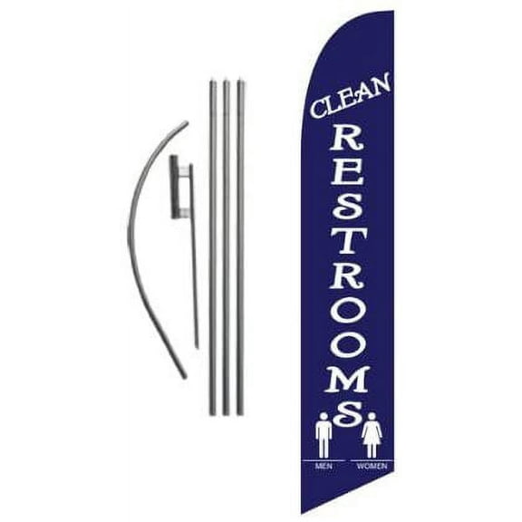 Clean Restrooms Festival Advertising Feather Banner Swooper Flag Sign with Flag Pole Kit and Ground Stake
