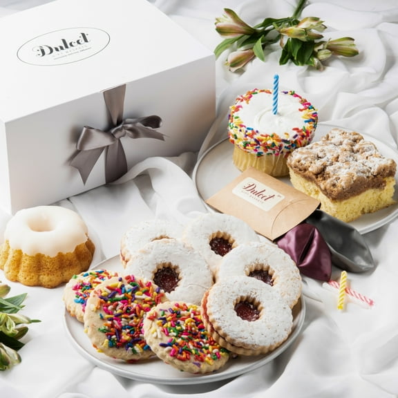 Dulcet Gift Baskets Birthday Sweets Collection with Cookies, Pastries Balloons & Candles