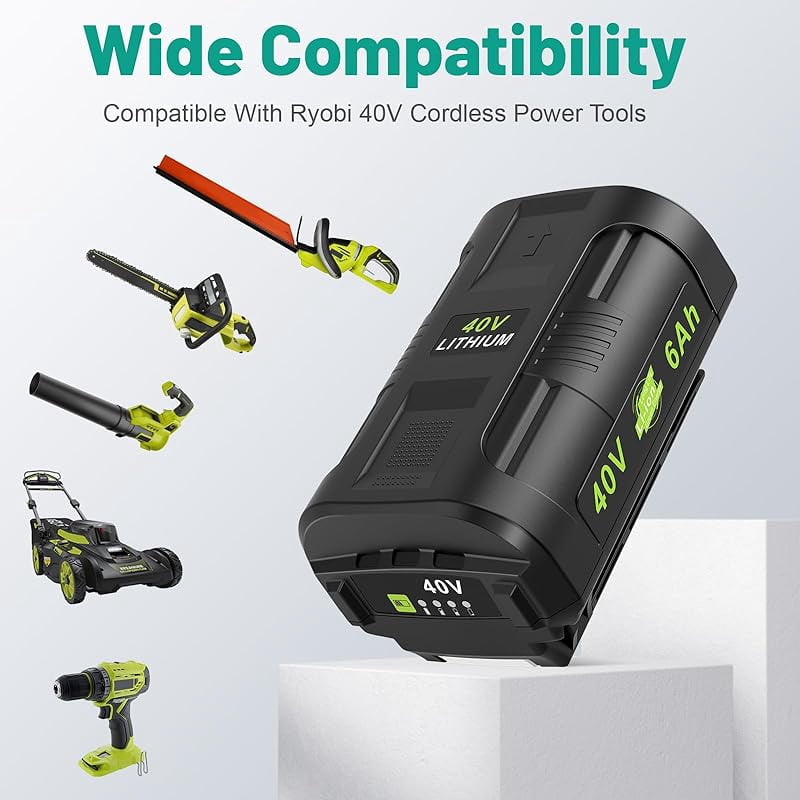 2 pack Large Capacity 6.0Ah 40V Battery for Ryobi 40 Volt Power Tools OP4015 OP4026 OP40201 OP4030 OP4040 OP4050 OP40601 etc. Replace for Ryobi 40V Battery