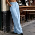 thumbnail image 4 of Htigea Women's Straight Leg Work Pants Half Elastic Waist Business Work Trousers Solid Color Daily Commute Pant with Pockets Blue XXL, 4 of 9