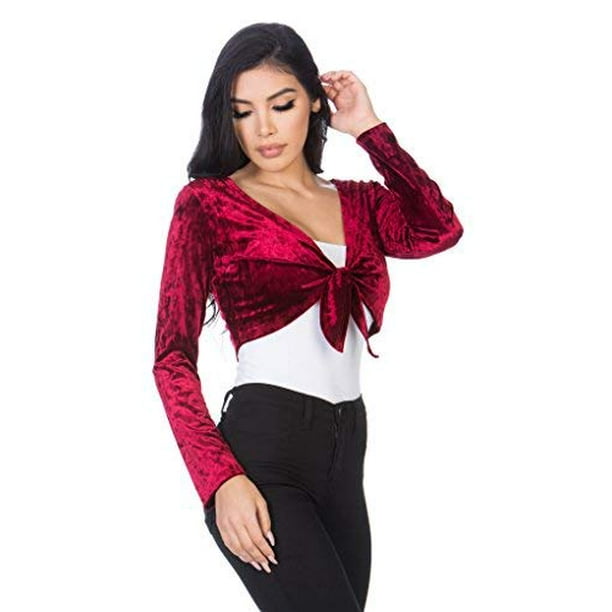 Fashion Secrets Women`s Front Knot Tie Velvet Bolero Shrug Cardigan