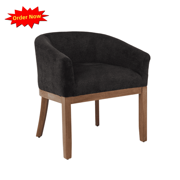 Tcbosik Modern Upholstered Barrel Dining Chair with Arm, Linen Kitchen Chair with Wood Legs, Easy Assembly, Black