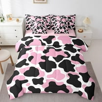 Pink Cow Print Comforter Set 7 Piece Bed in a Bag Twin Cartoon Bedding Sets,Milk Cow Cowhide Sheet Set Western Decor for Home Farm Animals Bed Set,Farmhouse Bull Cattle Kawaii Room Decor