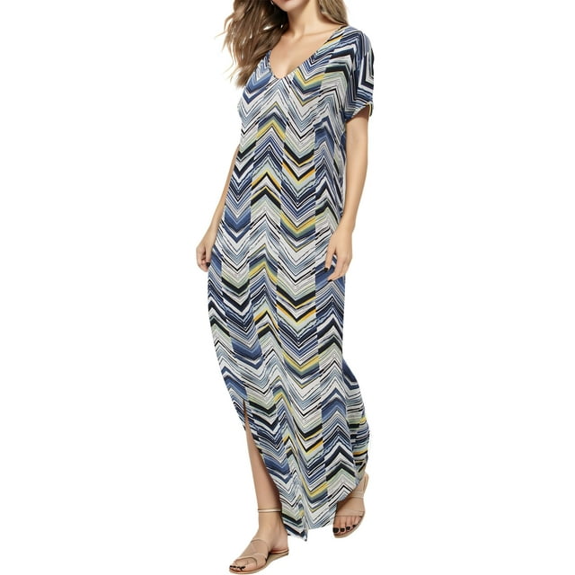 Vestido a juego con cuello en V, casual, holgado, manga corta, maxi con bolsillo