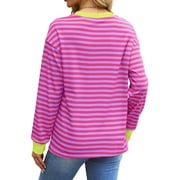 Fantaslook Striped Long Sleeve Shirts for Women Crewneck Tunic Tops Color Block Blouses Fall Pullover