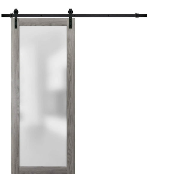 SARTODOORS Sliding Barn Glass Door 30 x 84 | Planum 2102 Ginger Ash | 6.6FT Rail Hangers Stops Hardware Set | Modern Solid Core Interior Door Eco-Veneer