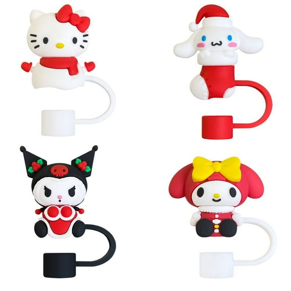 4Pcs sanrio Straw Cover Cap for Stanley Cup 40oz/30oz Tumbler, 10mm Reusable Cute Drinking Straw Topper Accessories, Portable Protector Plugs Decorations Gifts for Kids Party Favors