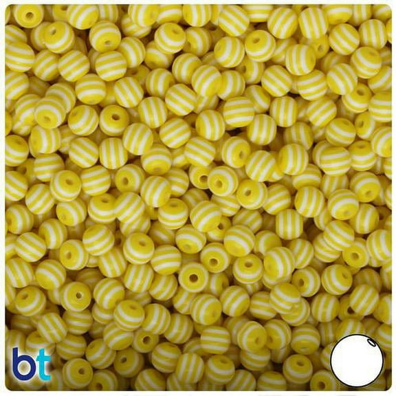 BeadTin Yellow & White Striped 6mm Round Resin Beads (150pcs)