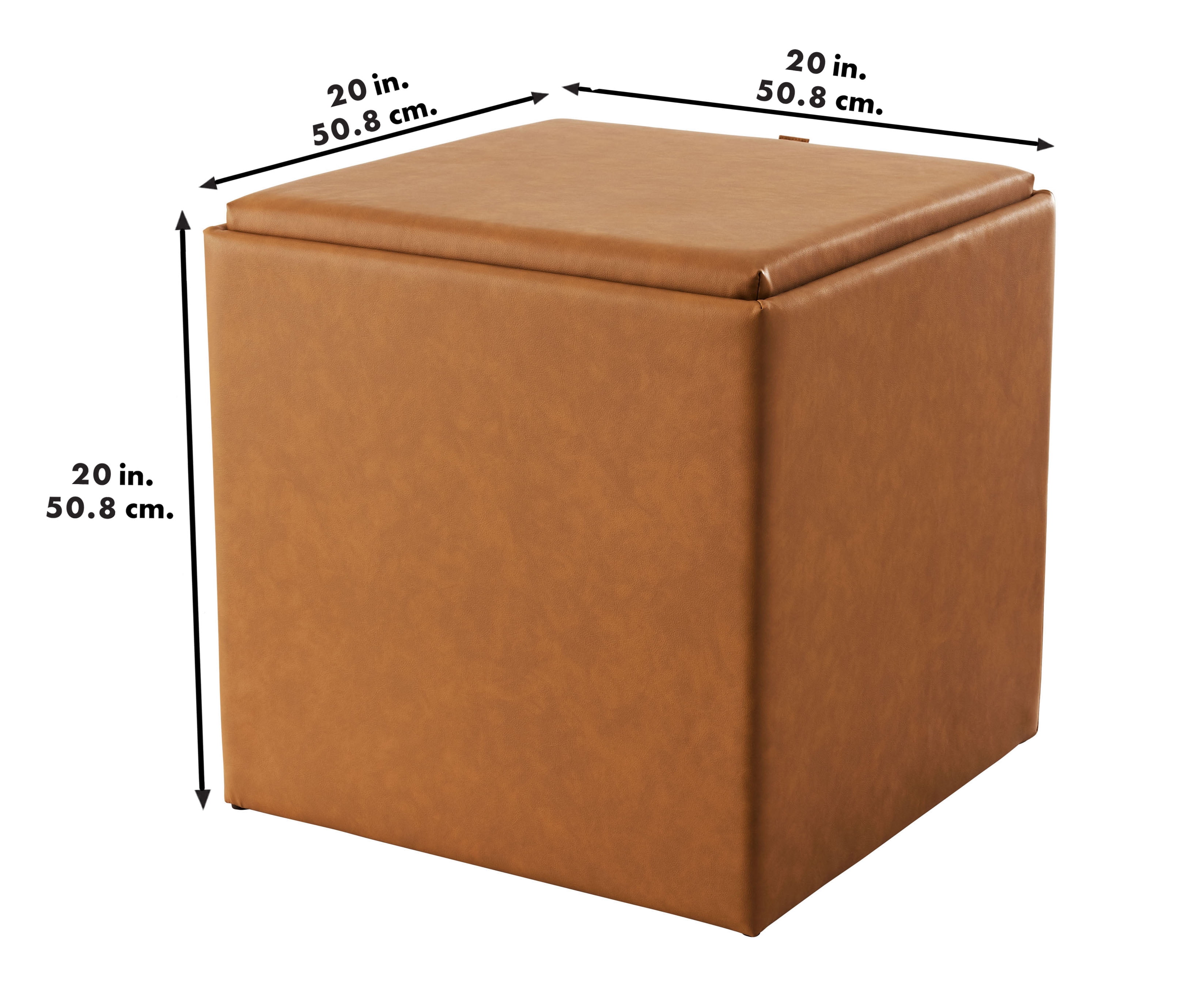 Mainstays Large Cube Storage Ottoman, 20 inch, Camel Faux Leather