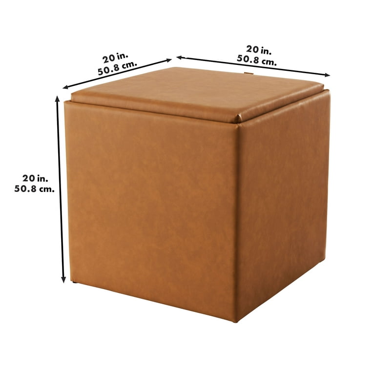 Mainstays Large Cube Storage Ottoman, 20 inch, Camel Faux Leather