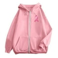 thumbnail image 4 of Oversized Sweatshirt For Women Trendy Solid Color Zip Up Hoodie Pullover Cancer Awareness Month Drawstring Casual Comfortable For Everyday Tops Clothes With Pocket Pink M, 4 of 6