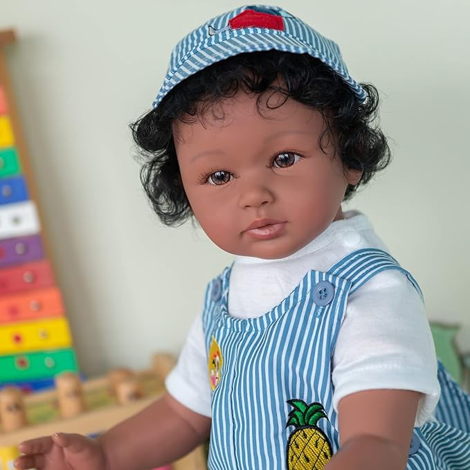 iCradle 24 inch 58cm Lovely Reborn Baby Dolls Girls Boys Toddler Realistic Looking Lifelike Baby Dolls Vinyl Soft Cloth Body Brown Eyes Newborn Babies Xmas Gift for Kids 3+