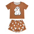 thumbnail image 5 of LIIPEE Womens Halloween Ghost Graphic Pajamas Ladies Short Sleeve Tees And Shorts Holiday Pajama Set, 5 of 6