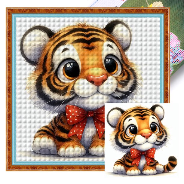 Kit Punto Cruz Tigre Impreso Hilo Algodón Ecológico Bordado 18CT 20x20cm
