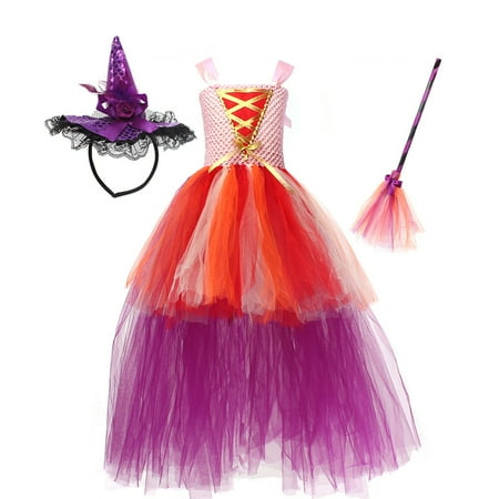 

IDOPIP Girls Witch Halloween Costume Sister Witch Princess Tutu Dress up with Witch Hat Broom Sticks Set Kids Fancy Cosplay Birthday Outfit for Photo Shoot 6-7 Years Pink - Hat + Broom