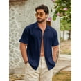 thumbnail image 2 of COOFANDY Men's Cuban Guayabera Shirt Short Sleeve Button Down Shirts Casual Summer Beach Shirts Navy Blue XXL, 2 of 4