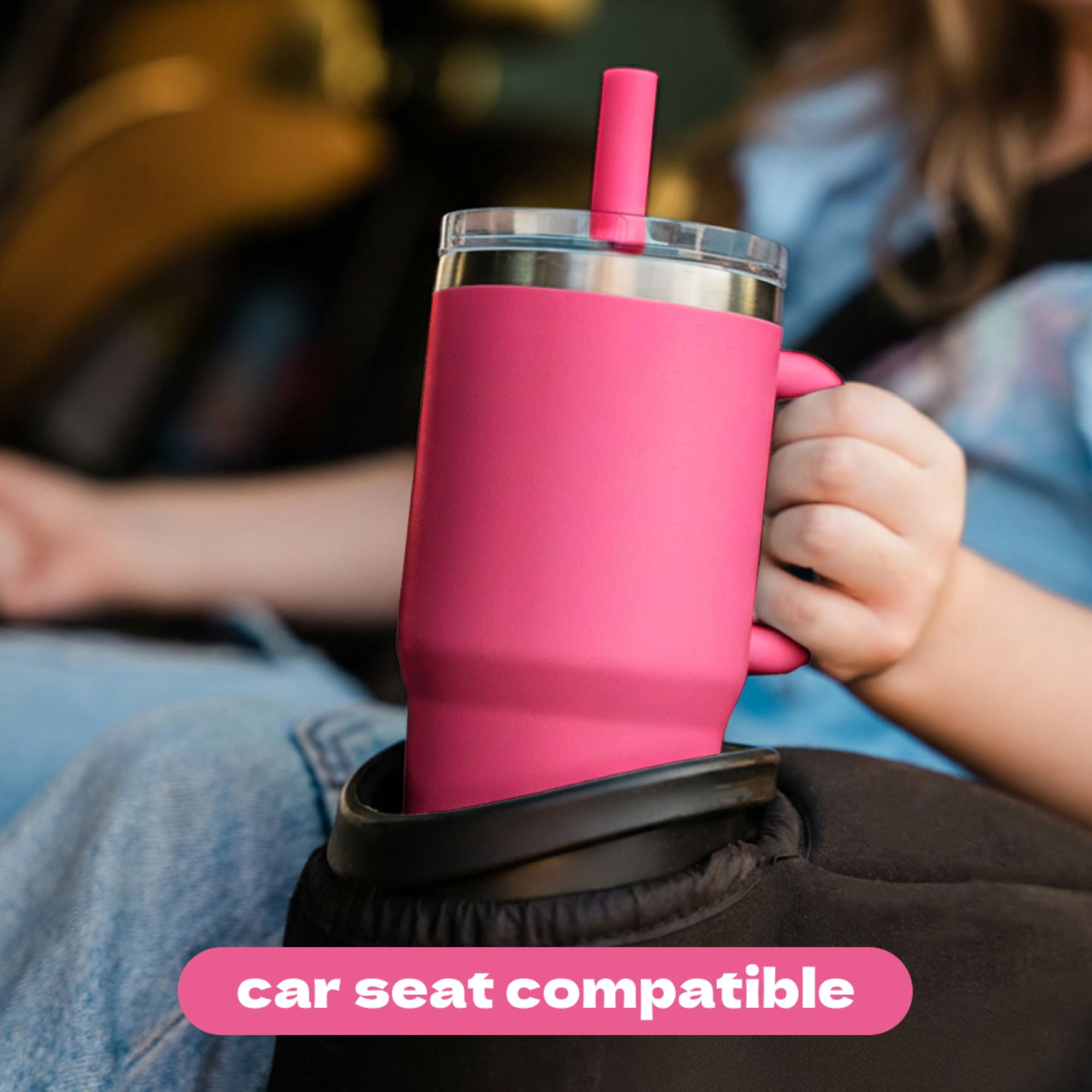 YAYA My First Travel Tumbler for Preschool & Kids 3+, Insulated Stainless Steel Tumbler with Reusable Silicone Straw & Spill-Proof Lid, Cup Holder Compatible, BPA-Free, 12oz, Fuchsia