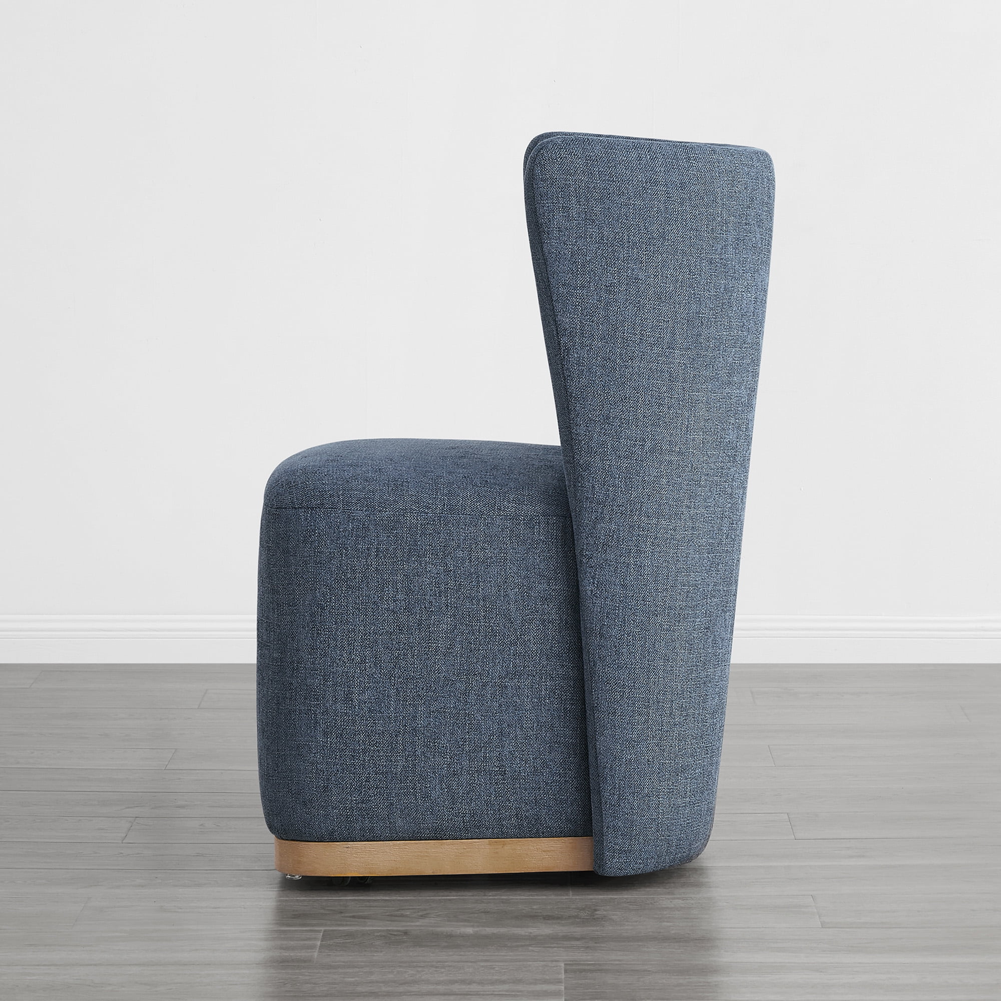 Spruce & Spring Modern Wingback Upholstered Dining Chair with Hidden Casters & Wood Base Set of 2, Blue