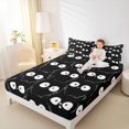 thumbnail image 2 of Manfei Cute Cartoon Cat Fitted Sheet Full, Abstract Kitten Bed Set, Black White, 3 Pieces, 1 Fitted Sheet and 2 Pillowcases, 2 of 6