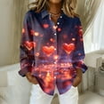 thumbnail image 2 of Dwralegc Valentine Shirts for Women Long Sleeve Button Down Tops Plus Size Loose Heart Print Clothes Lightweight Casual Holiday Shirt Royal Blue S, 2 of 5