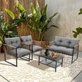 thumbnail image 2 of 4 Pieces Outdoor Wicker Conversation Set, All-Weather Rattan Patio Furniture Sets with Arm Chairs, Tempered Glass Tabletop and Cushions, Sectional Sofa Set for Backyard, Garden, Poolside, 2 of 8