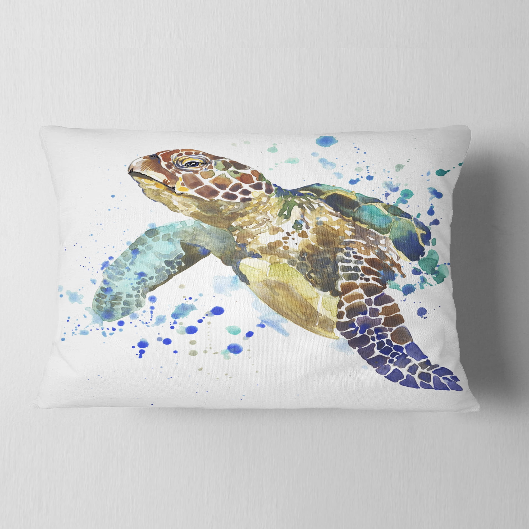 Designart Blue Sea Turtle Illustration - Animal Throw Pillow - 12x20