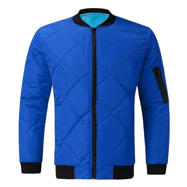 RKSTN Jackets for Men Winter Solid Color Stand-up Collar Zipper Cotton Jacket Lightweight Windproof Stitched Pockets Jacket