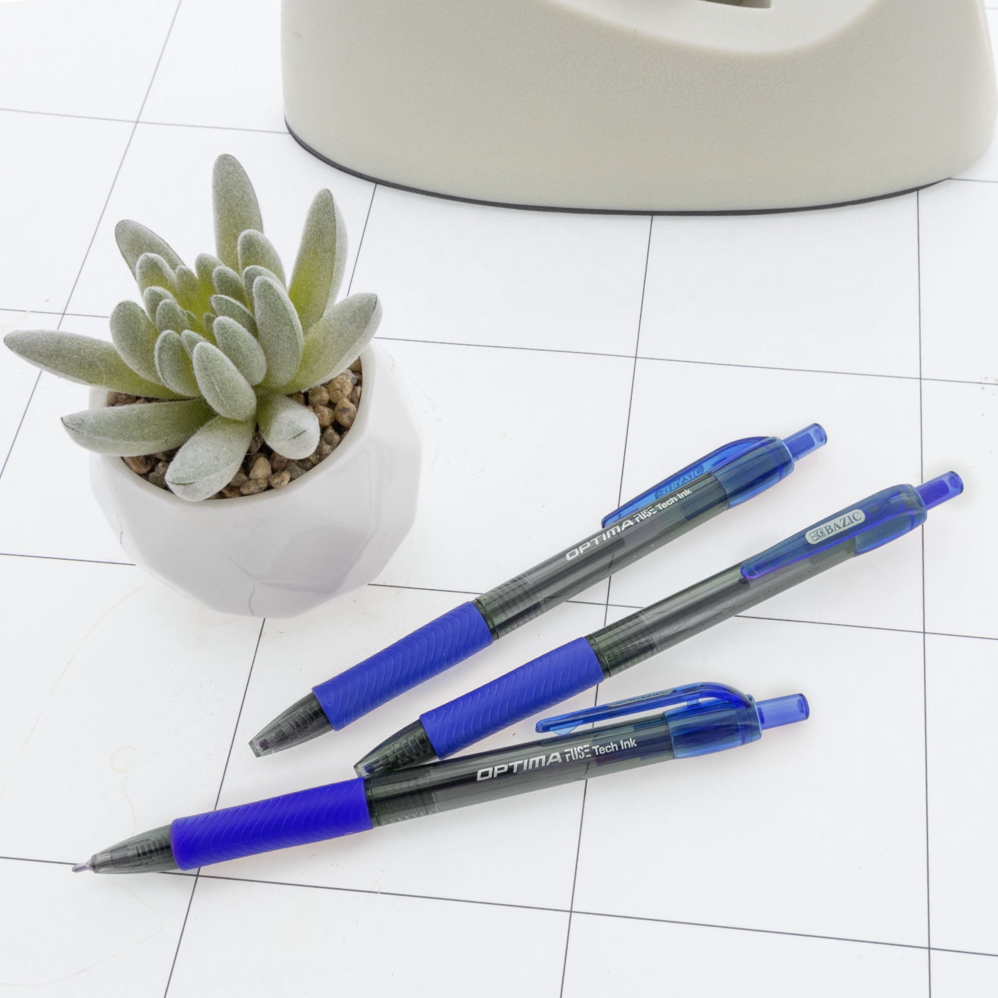 BAZIC Optima Blue Fuse Tech Ink Retractable Pen, 0.7 mm, (3/Pack), 24-Pack