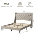 thumbnail image 3 of Full Upholstered Bed Frame with Wingback Headboard,Upholstered Platform Bed Frame with Charging Station and USB Ports,Storage Shelf,Luxurious Linen Upholstery Platform Bed,No Box Spring Needed,Beige, 3 of 7