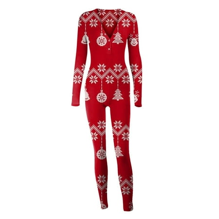 

Ladies Christmas Printed Half-Removable Button Functional Long Sleeve Button Flip Adult Pajamas For Women