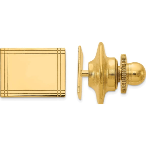 14K Yellow Gold Men's Rectangular With Line Design Tie Tac (9 X 10) Made In United States mc89