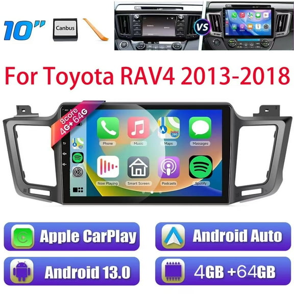 WOLFWO 4G 64G Car Radio Stereo for Toyota RAV4 2013-2018, 10" IPS Touch Screen with Wireless Carplay & Android Auto, Android 12 Carplay Support Bluetooth/Voice Control/GPS/WiFi/SWC/FM