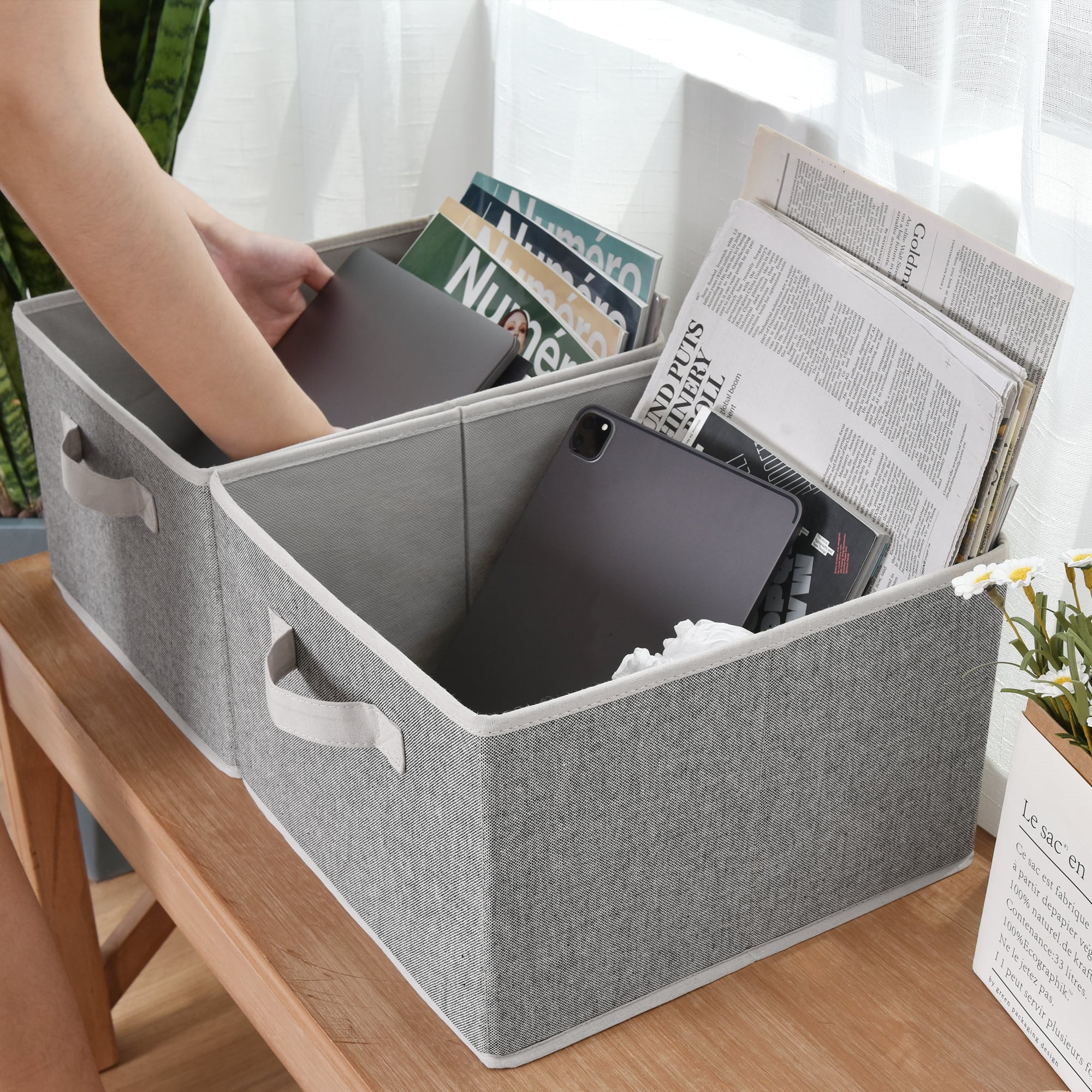 Set of 3 Foldable Fabric Storage Bins, Collapsible Storage Boxes for