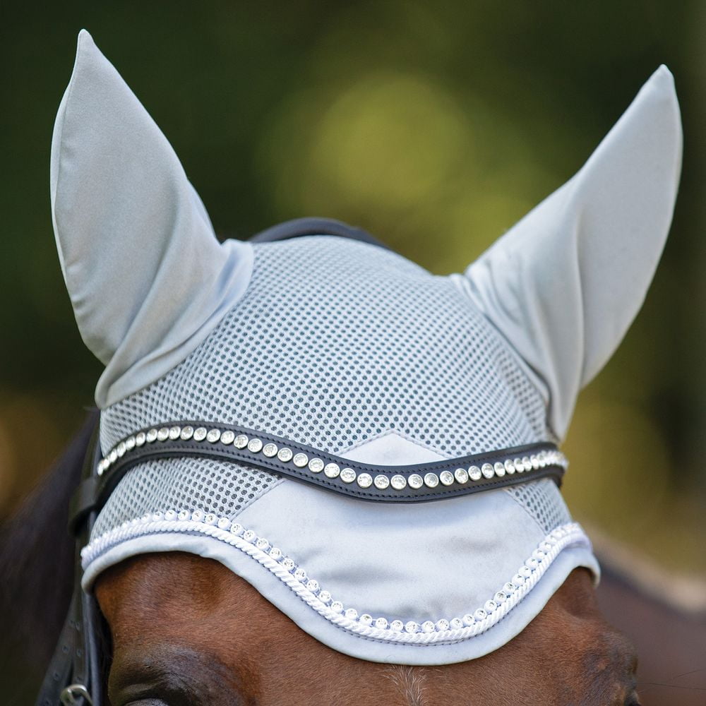 Schneiders Satin Fly Bonnet with Clear Crystals | Breathable Mesh | Color Gray