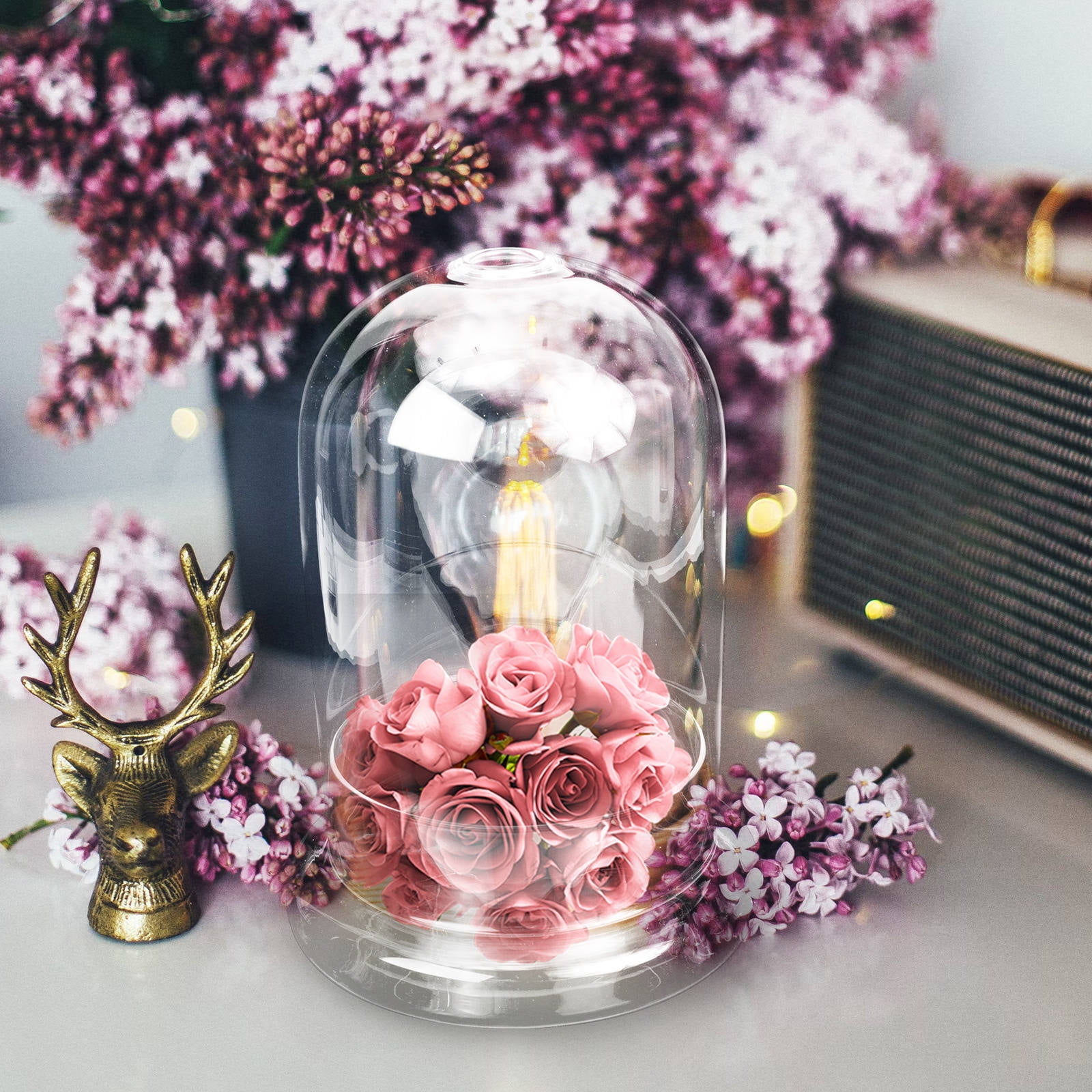 ROMANSENTIAL Eternal Flower Cover - Clear Glass Artistic Decor for Various Occasions 1Set