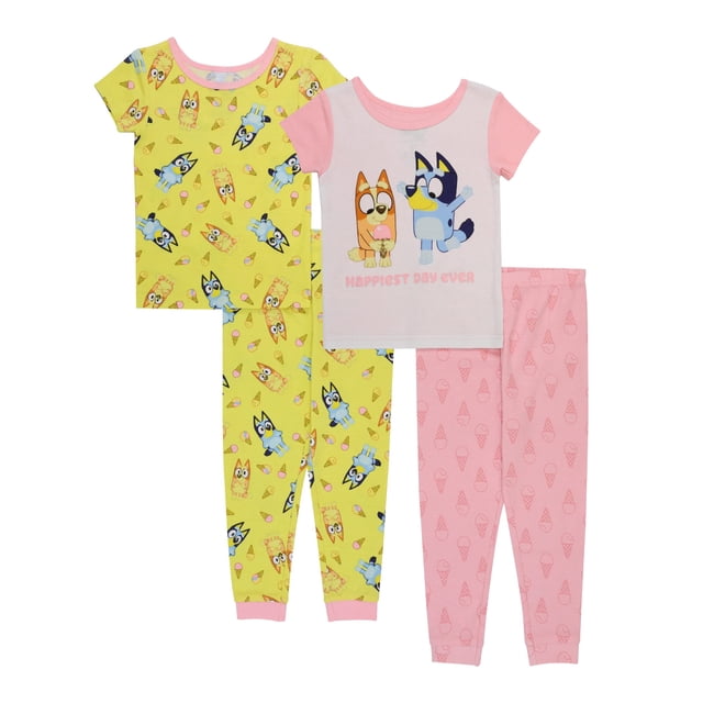 Conjunto de pijama Bluey Happy Day para niñas 4T, 100% algodón, 4 piezas