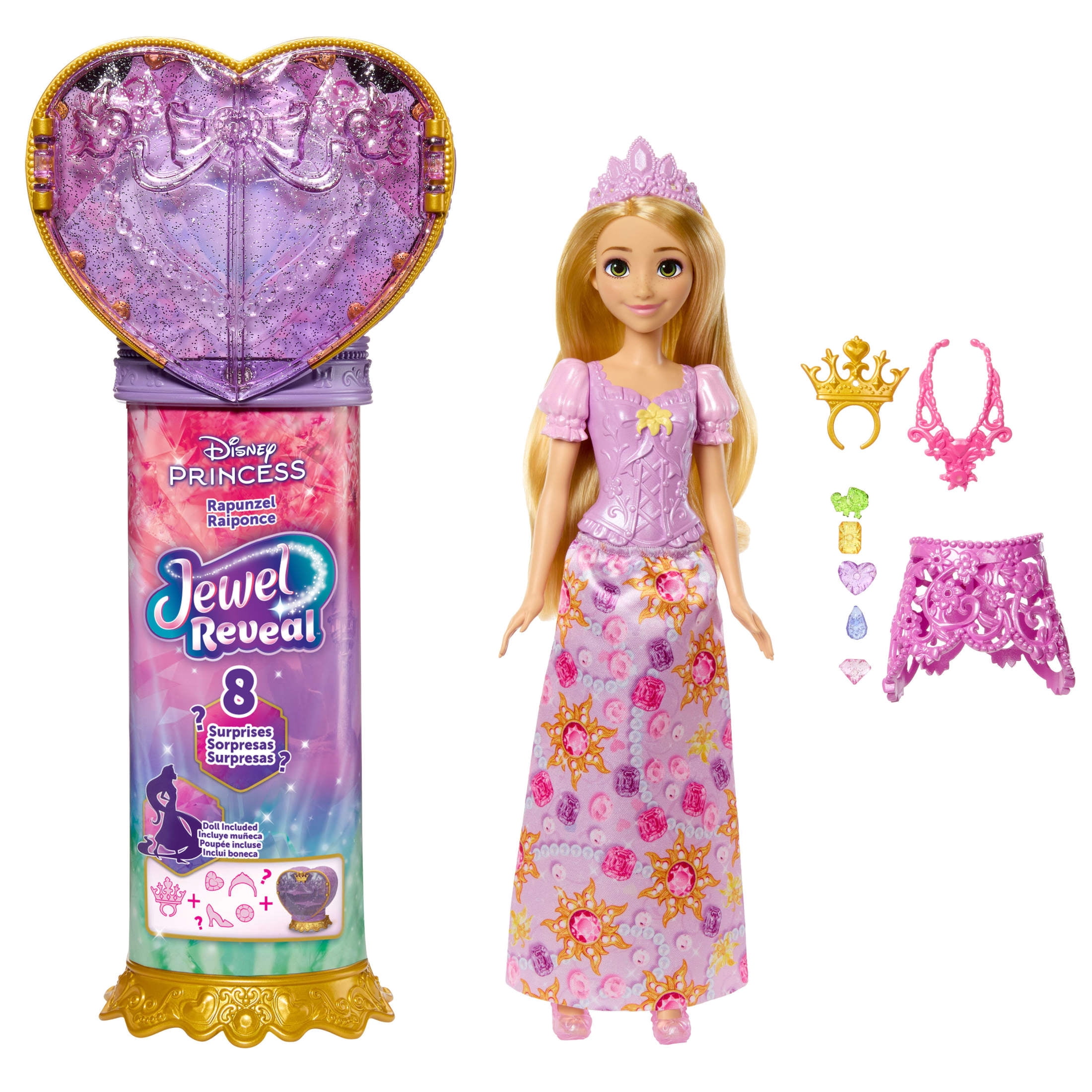 Disney Princess Jewel Reveal Rapunzel Fashion Doll w/ 8 Surprises Including Gem Box & 10 Accessories