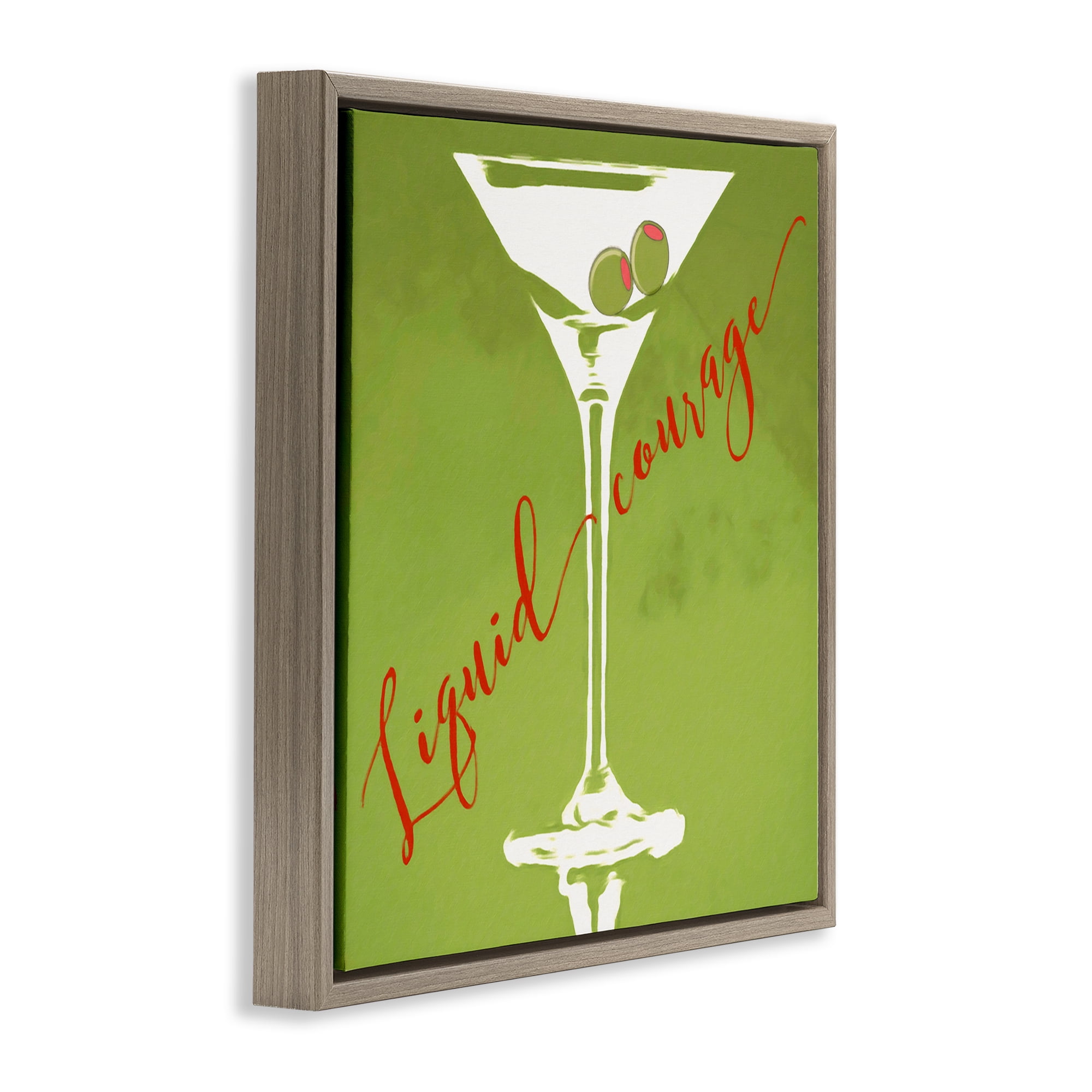 Stupell Industries Liquid Courage Sassy Martini Food & Beverage Painting Brown Floater Framed Canvas Art Print Wall Art, 25 x 25