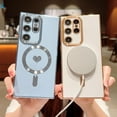 thumbnail image 2 of Magnetic Phone Case for Samsung Galaxy S23 Ultra Compatible with MagSafe Cute Heart Case for Women Luxury Plating Full Camera Lens Protect Soft Silicone Cover for S23 Ultra 6.8" (Sierra Blue), 2 of 10