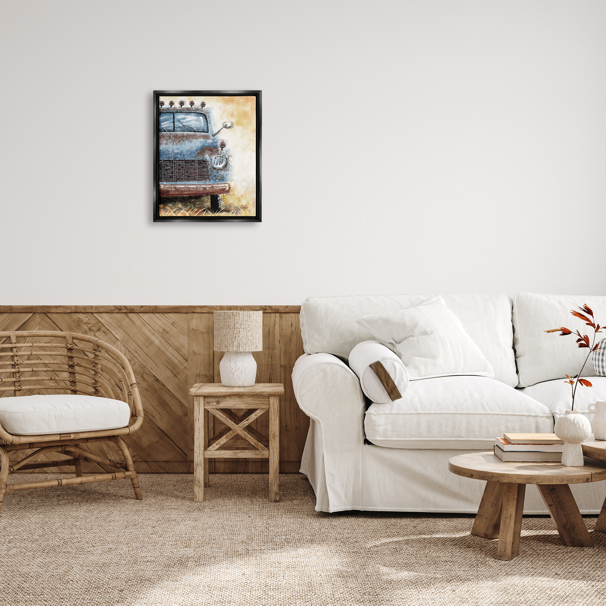 Stupell Industries Rustic Farmhouse Truck Transportation Painting Black Floater Framed Art Print Wall Art, 17 x 21